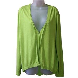 Kenneth Cole Lime Green Cardigan Exposed Zipper Sheer Back LG